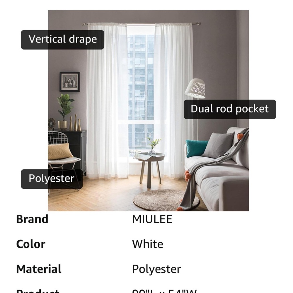 MIULEE White Polyester sheers